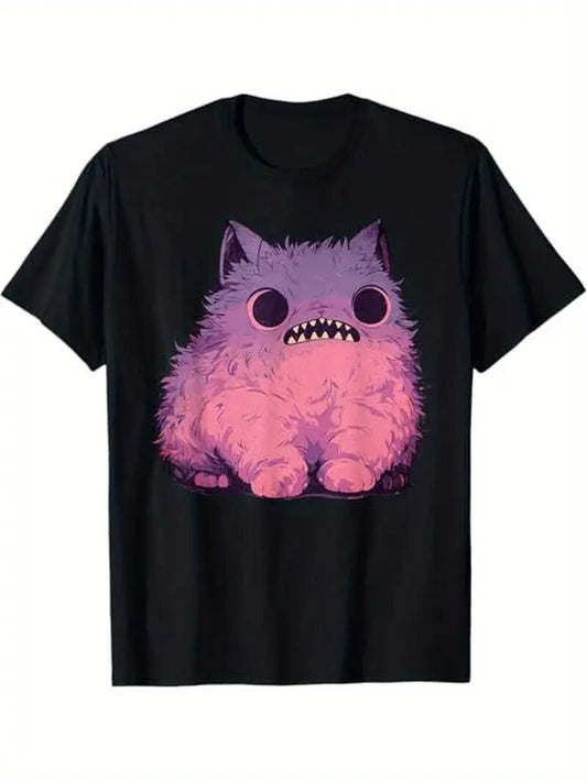 Crazy Cat Printed Short Sleeved Shirt